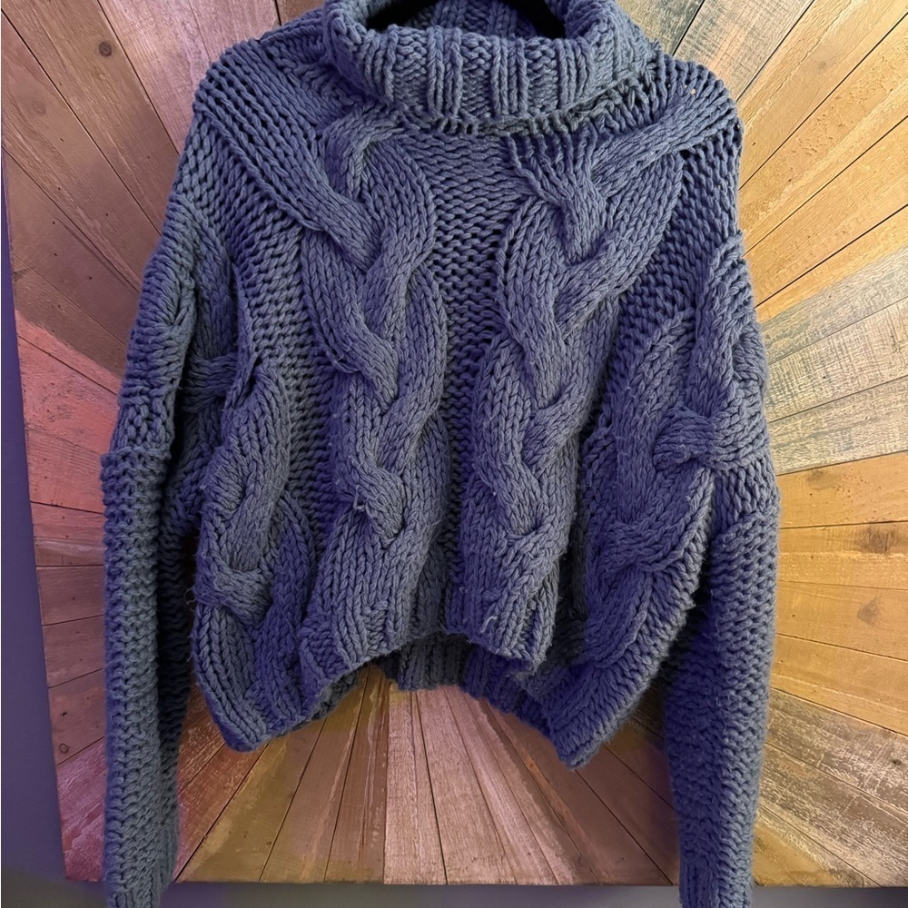 Pol oversized large cable knit sweater size small blue - Picture 2 of 4